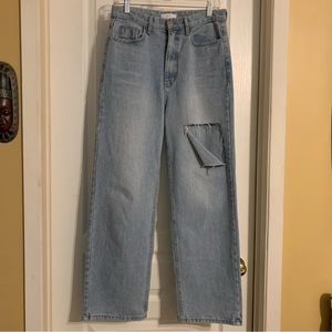 Oak+Fort light wash straight leg distressed jeans